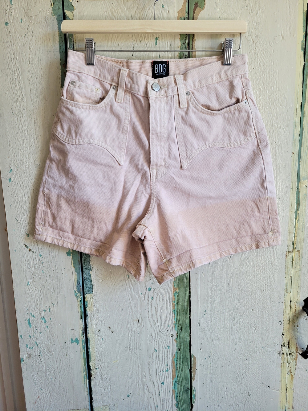 BDG Light Dusty Pink Two-toned Mom High-Rise Denim Shorts